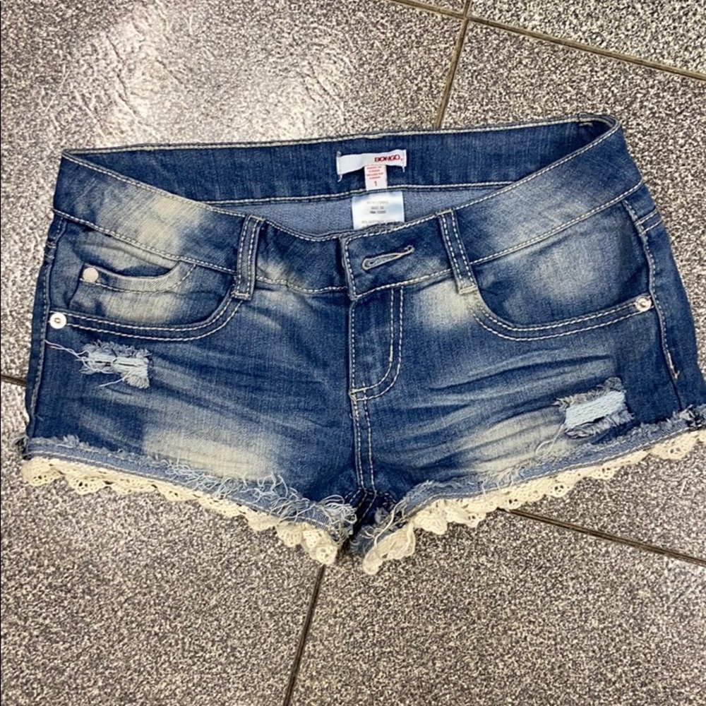 Distressed jean shorts